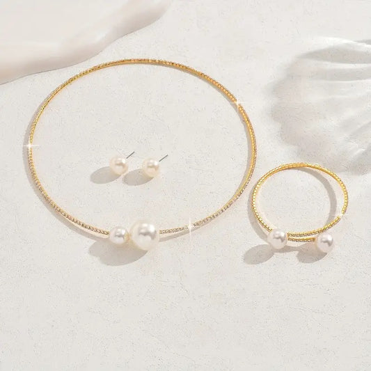 3-teiliges Brautset mit Strass-Perlenkette, Armband und Ohrringen – perfektes Geschenk für sie