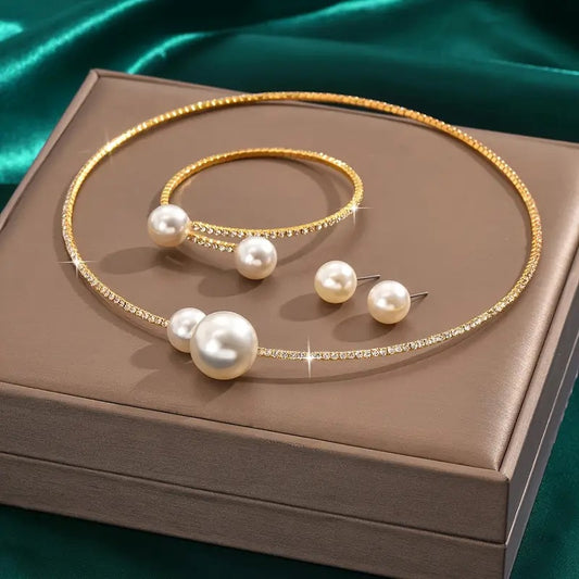 3-teiliges Brautset mit Strass-Perlenkette, Armband und Ohrringen – perfektes Geschenk für sie
